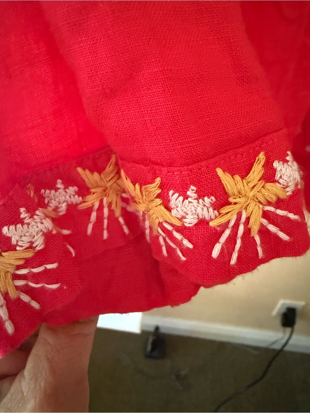 Johnny Was Cotton Embroidered V-Neck Red Peasant Top - Picture 6 of 8